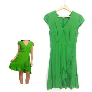 J. Crew Green Crepe Flounce Ruffle Faux
Wrap Midi Dress Size 0 NWT Y2K